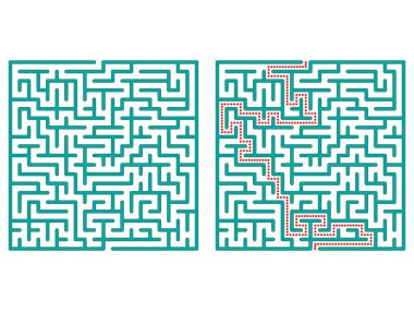 Meydanda labirent. Labirent çözümü ile. Labirent sembolü. Beyaz arka plan üzerinde izole.