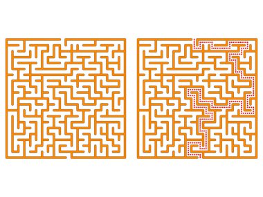 Meydanda labirent. Labirent çözümü ile. Labirent sembolü. Beyaz arka plan üzerinde izole.