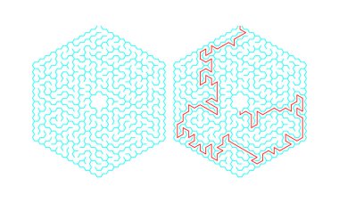 Bir çözüm ile altıgen labirent. Renk altıgen labirent. Yararlı bulmaca çocuklar ve yetişkinler için oyun.