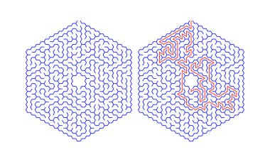 Bir çözüm ile altıgen labirent. Renk altıgen labirent. Yararlı bulmaca çocuklar ve yetişkinler için oyun.