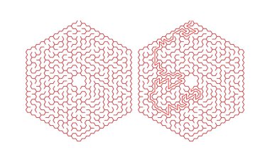 Bir çözüm ile altıgen labirent. Renk altıgen labirent. Yararlı bulmaca çocuklar ve yetişkinler için oyun.