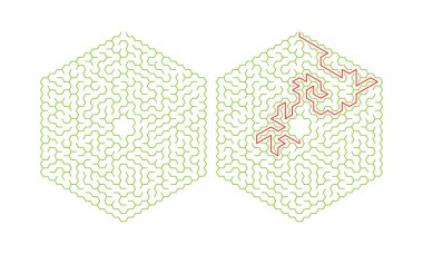 Bir çözüm ile altıgen labirent. Renk altıgen labirent. Yararlı bulmaca çocuklar ve yetişkinler için oyun