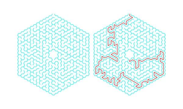 Bir çözüm ile altıgen labirent. Renk altıgen labirent. Yararlı bulmaca çocuklar ve yetişkinler için oyun.