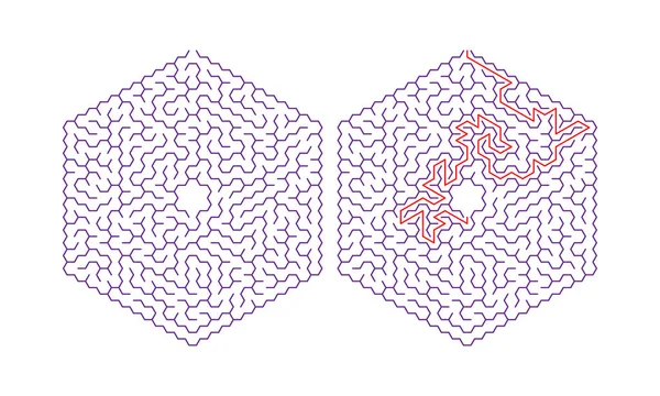 Bir çözüm ile altıgen labirent. Renk altıgen labirent. Yararlı bulmaca çocuklar ve yetişkinler için oyun