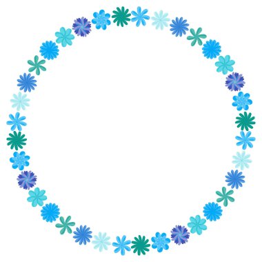 Kır çiçekleri yaprakları ile çelenk. Çerçeve metni için bir yer ile yuvarlak bir çiçek. Tebrik kartları, düğün davetiyeleri, tanıtım broşürleri için uygundur.