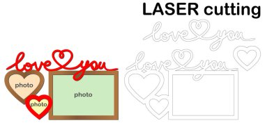 Çerçeve yazıt 'Love' lazer kesim için fotoğraflar için. Fotoğraf çerçeveleri kolaj. Ahşap ve metal için şablon Lazer Kesim Makinası. Sevgililer günü için mükemmel bir hediye.