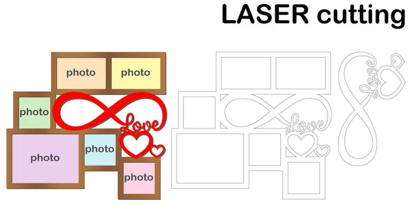 Rám Fotografie Nápisem Love Pro Laserové Řezání Koláž Fotorámečků Šablony — Stockový vektor