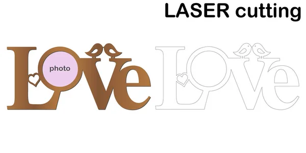 Çerçeve yazıt 'Love' lazer kesim için fotoğraflar için. Fotoğraf çerçeveleri kolaj. Ahşap ve metal için şablon Lazer Kesim Makinası. Sevgililer günü için mükemmel bir hediye.