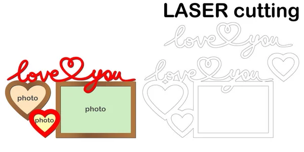 Çerçeve yazıt 'Love' lazer kesim için fotoğraflar için. Fotoğraf çerçeveleri kolaj. Ahşap ve metal için şablon Lazer Kesim Makinası. Sevgililer günü için mükemmel bir hediye.