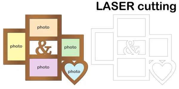 Rám Fotografie Pro Laserové Řezání Koláž Fotorámečků Šablony Laserové Řezací — Stockový vektor