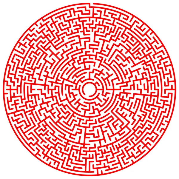 Círculo Labirinto Labirinto Símbolo Labirinto Isolado Fundo Branco Labirinto Vermelho —  Vetores de Stock