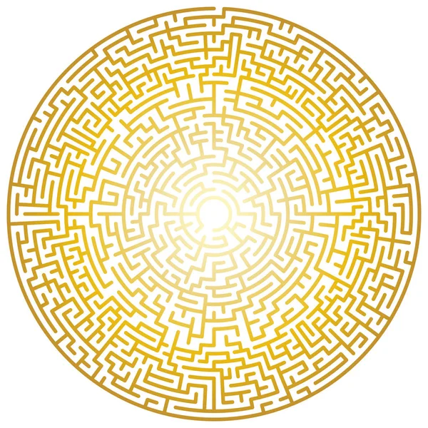 Círculo Labirinto Labirinto Símbolo Labirinto Isolado Fundo Branco Labirinto Ouro — Vetor de Stock