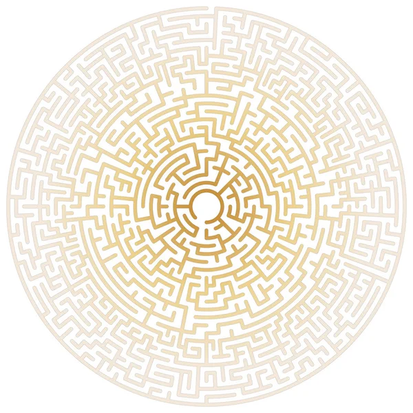 Círculo Labirinto Labirinto Símbolo Labirinto Isolado Fundo Branco Labirinto Ouro — Vetor de Stock