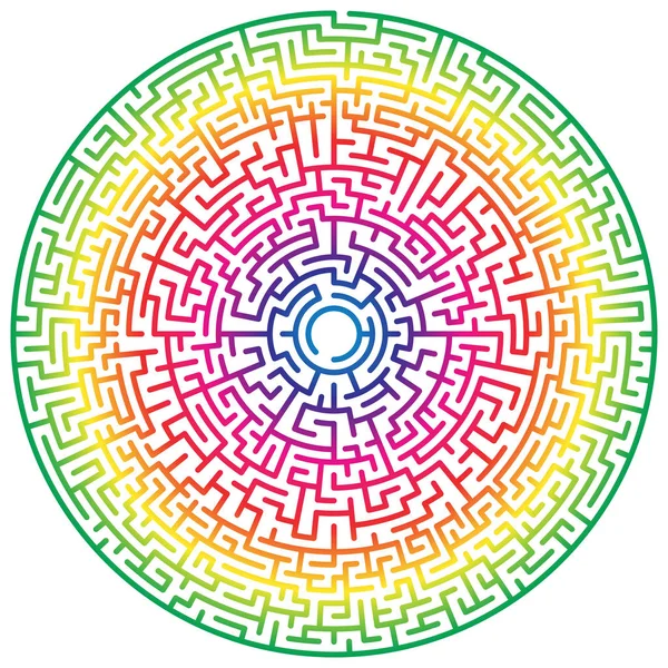 Maze Cirkel Labyrinten Labyrint Symbol Isolerade Vit Bakgrund Rainbow Labyrint — Stock vektor