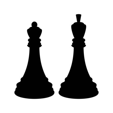 Siluet siyah Satranç Kral ve bir siyah satranç kraliçesi. Beyaz arka plan üzerinde izole.