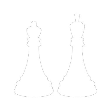 Siluet siyah Satranç Kral ve bir siyah satranç kraliçesi. Beyaz arka plan üzerinde izole.