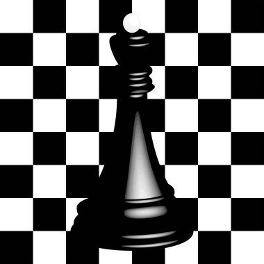 Siyah ve beyaz bir satranç tahtası üzerinde bir gerçekçi siyah satranç kraliçesi.