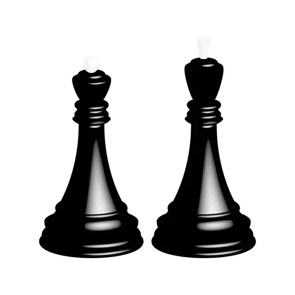 一个现实的黑棋王和一个黑棋皇后 在白色背景上被隔离 — 图库矢量图片