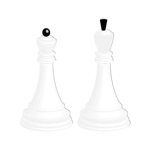 Realistické Bílé Šachový Král Královna Bílé Šachové Izolované Bílém Pozadí — Stockový vektor