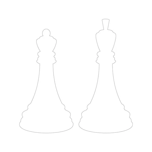 Siluett Svart Chess Kung Och Svart Chess Dam Isolerad Vit — Stock vektor