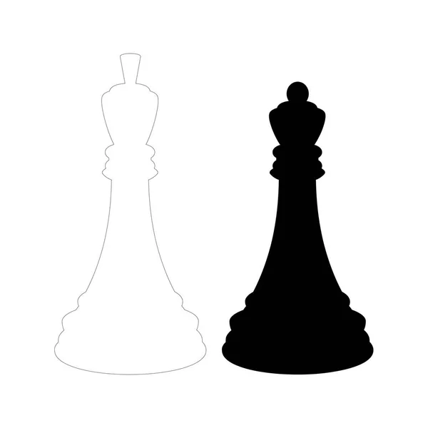 Silueta Bílý Šachový Král Královna Černý Šachy Izolované Bílém Pozadí — Stockový vektor