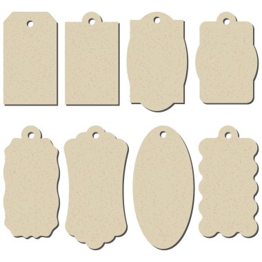 Karton zanaat Etiketler farklı şekiller kümesi. Zanaat etiketleri. Beyaz arka plan üzerinde izole.