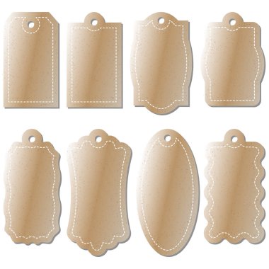 Karton zanaat Etiketler farklı şekiller kümesi. Zanaat etiketleri. Beyaz arka plan üzerinde izole.