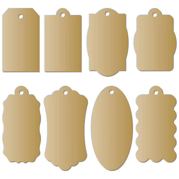 Set Cardboard Craft Tags Different Shapes Craft Labels Isolated White — Stock Vector