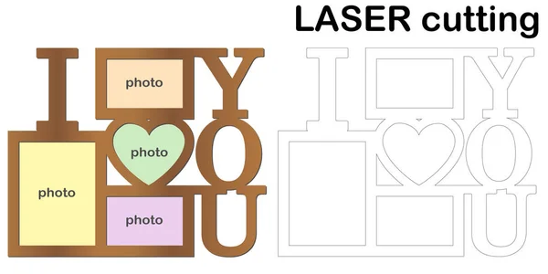 Rámeček Fotografie Nápisem Miluji Pro Laserové Řezání Koláž Fotorámečků Šablony — Stockový vektor