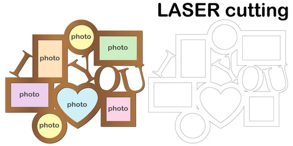 Rámeček Fotografie Nápisem Miluji Pro Laserové Řezání Koláž Fotorámečků Šablony — Stockový vektor