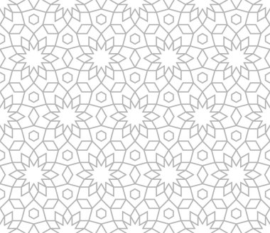 Beyaz arka plan üzerinde gri hatları geçiş ile soyut geometrik desen. Sorunsuz doğrusal ilişki. Şık fraktal doku. Arka doldurmak için desen. İslam desen. Girih arka plan