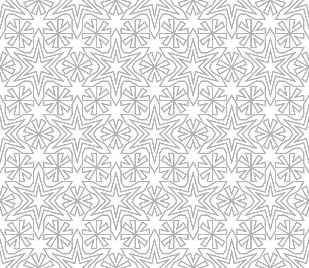 Abstract geometric pattern with crossing grey lines on white background. Seamless linear rapport. Stylish fractal texture. Pattern to fill the background. Islamic pattern. Girih background