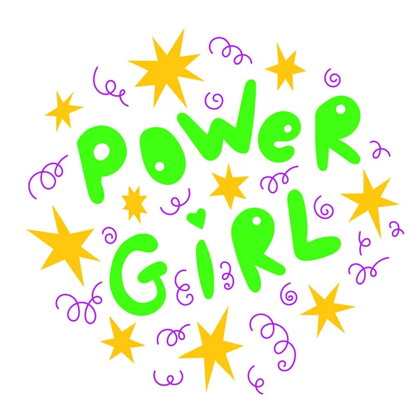 Power Girl Ilustração Desenhada Mão Feminismo Citar Estilo Doodle Slogan —  Vetores de Stock