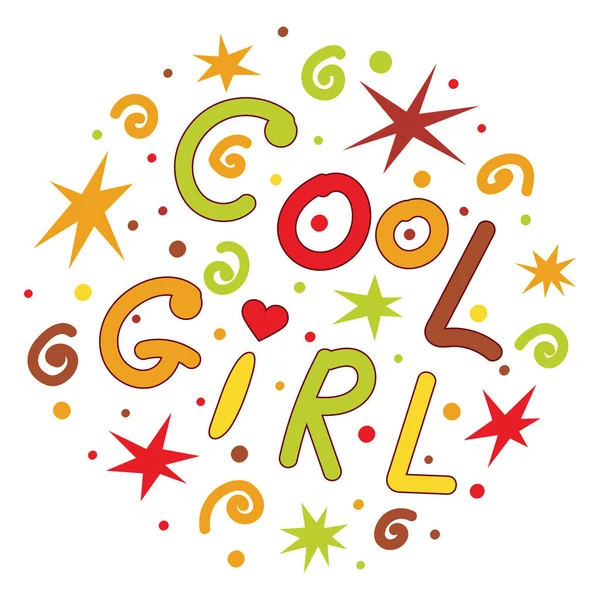 Illustrazione Disegnata Mano Cool Girl Femminismo Citazione Stile Doodle Slogan — Vettoriale Stock