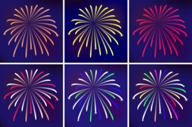 Trendy çok renkli havai fişek, herhangi bir amaç için büyük tasarım ayarlayın. Yeni Yılınız Kutlu Olsun. Havai fişek küme. Çok renkli küme. Soyut desen.