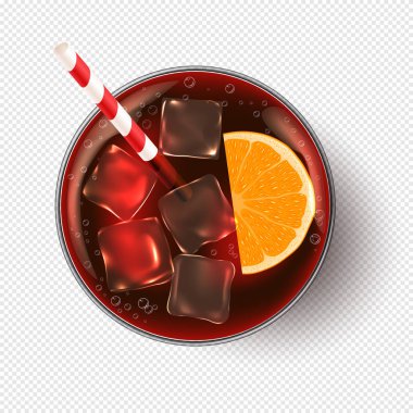 Yaz buz ve turuncu ile kokteyl. Yaz partisi. Kokteyl tüp ile gerçekçi taze buzlu çay. Saydam arka plan.