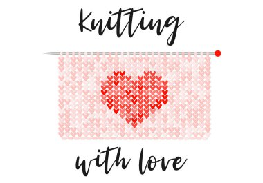 Kırmızı kalp ile örme kumaş