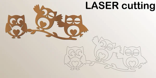 Lazer baykuşlar dal iç için kesti. Ahşap ve metal için şablon Lazer Kesim Makinası. Çocuk odası için mükemmel.