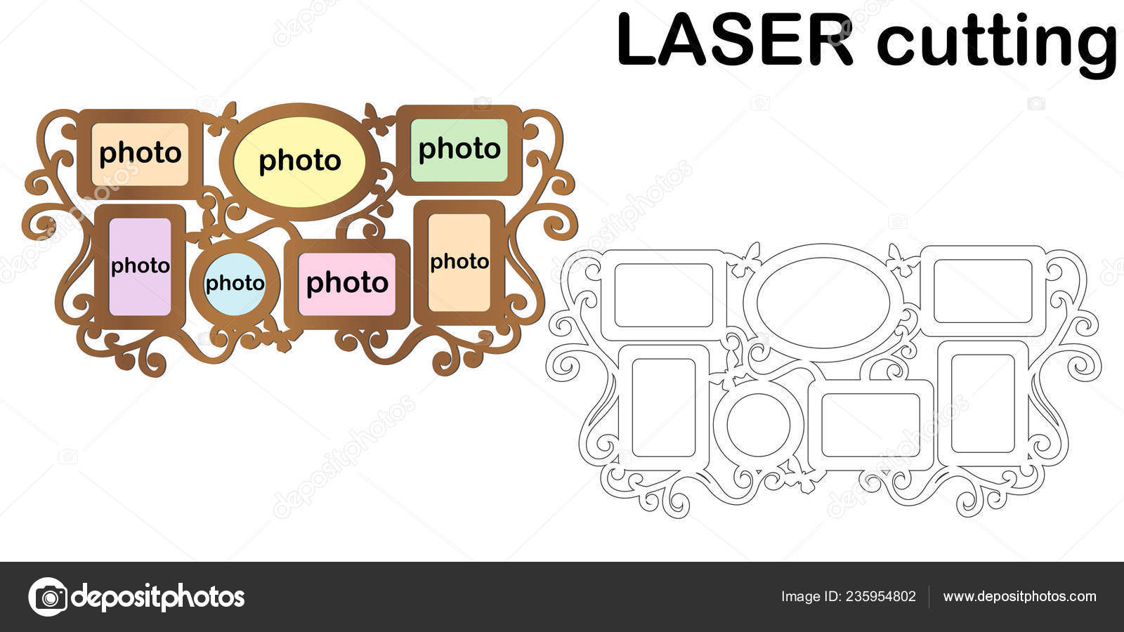 レーザー切断のための蝶の写真のフレーム フォト フレームのコラージュ テンプレート木材や金属のレーザー切断機 バレンタインデーの贈り物に最適 ストックベクター C Julimurch
