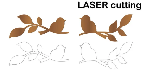 Laser Cut Birds Branch Modern Decorative Element Interior Laser Cutting — Stock Vector