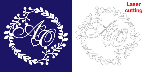 Весільна Монограма Лазерного Різання Ініціали Весільного Декоративного Логотипу Квітковій Рамці — стоковий вектор
