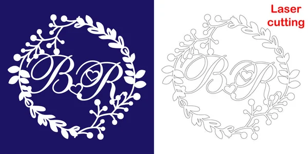 Весільна Монограма Лазерного Різання Ініціали Весільного Декоративного Логотипу Квітковій Рамці — стоковий вектор