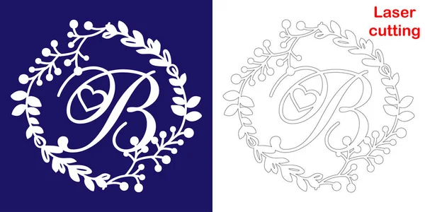 Весільна Монограма Лазерного Різання Лист Весільного Декоративного Логотипу Квітковій Рамці — стоковий вектор