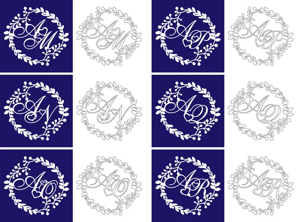 Set Bruiloft Monogrammen Voor Lasersnijden Decoratieve Logo Van Initialen Het — Stockvector