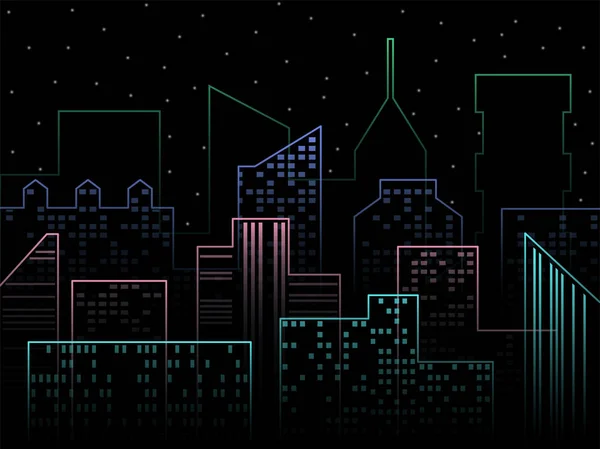 Skyline moderne de la ville. Illustration vectorielle nocturne. Décrivez le paysage urbain vectoriel. Illustration de fond de paysage urbain vectoriel. Nuit dans un style moderne. Maison extérieure. Architecture extérieure arrière-plan — Image vectorielle