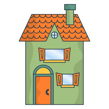 Çizgi film evi. Vektör illüstrasyon izole. Emlak Yatırım kavramı. Tasarım öğesi. Modern tarzı yeni aile çizgi film evi. Emlak iş kavramı. Şirin evi vektör. Aile residence.