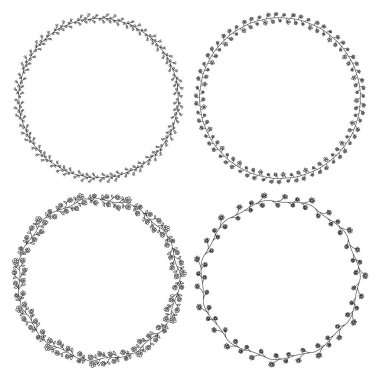 Doodle illüstrasyon. El çizilen çerçeve. Doodle çelenk Vintage kümesi. Herhangi bir amaç için büyük tasarım. İzole vektör. Elle çizilmiş doodle simgeler kümesi. Vektör çiçek tasarım kartı. Sketch vektör çizim.