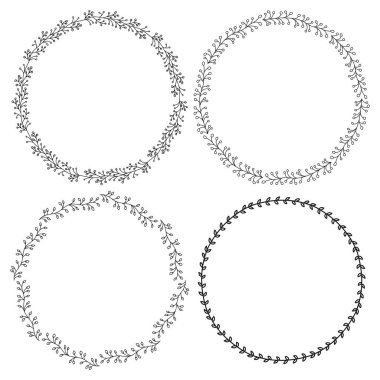 Doodle illüstrasyon. El çizilen çerçeve. Doodle çelenk Vintage kümesi. Herhangi bir amaç için büyük tasarım. İzole vektör. Elle çizilmiş doodle simgeler kümesi. Vektör çiçek tasarım kartı. Sketch vektör çizim.