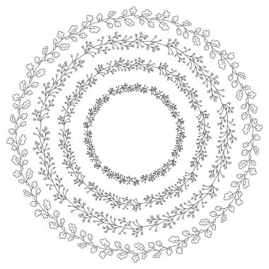 Doodle illüstrasyon. El çizilen çerçeve. Doodle çelenk Vintage kümesi. Herhangi bir amaç için büyük tasarım. İzole vektör. Elle çizilmiş doodle simgeler kümesi. Vektör çiçek tasarım kartı. Sketch vektör çizim.