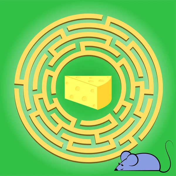 迷宫儿童游戏：帮助鼠标通过迷宫，并得到一个奶酪。卡通人物五彩斑斓.学前教育游戏。迷宫的设计。现代矢量设计。迷宫之谜. — 图库矢量图片